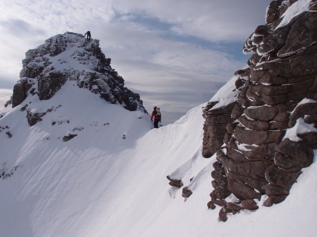Roped party nearing the end of the pinnacles section on the Liathach traverse.